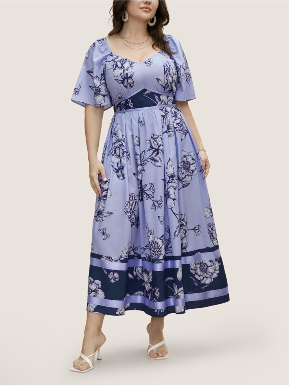 BloomChic 26 Lavender Floral Maxi Dress with Navy Trim